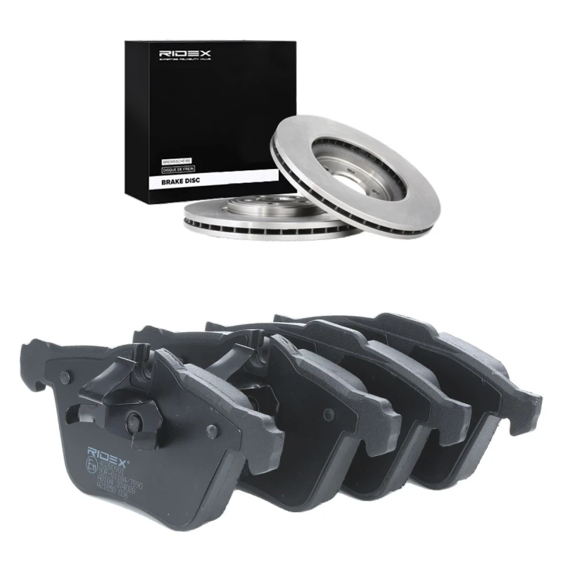 Image of RIDEX 3405B2816 Brake disc and pads set Front Axle, Brake Disc Type: internally vented, excl. wear warning contact Brake Set,disc brakes (3405)