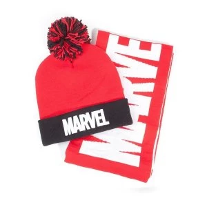 Image of Marvel Comics - Logo Unisex Bobble Beanie & Scarf Gift Set - Multi-Colour