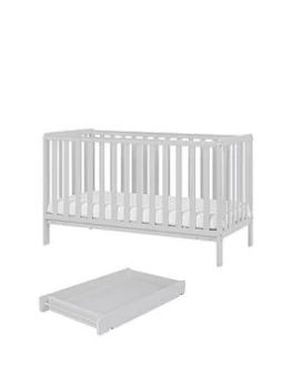 image of Tutti Bambini Malmo Cot Bed, Cot Top Changer and Mattress Bundle - Dove Grey