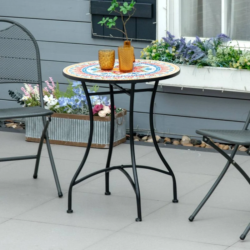 Image of Outsunny 60cm Mosaic Round Bistro Table Outdoor Garden Side Table, Red, Red 84B-649RD