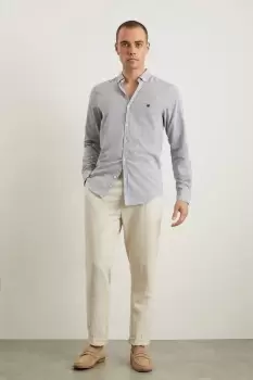 Image of Mens Slim Fit Long Sleeve Slub Stripe Shirt