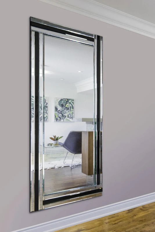 Image of Mirroroutlet Dalton Black All Glass Full Length Mirror 174 X 85 Cm