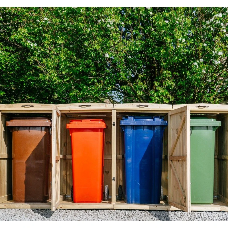 Image of Buttercup Farm Chatburn Quad Wheelie Bin Store - Timber - Fits 4 x 140L Wheelie Bins in Brown Brown Unisex