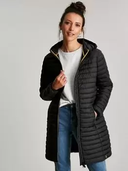 Image of Joules Snug Long Packable Shower Proof Coat - Black, Size 10, Women