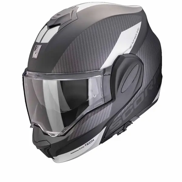 image of Scorpion Exo-Tech Evo Team Matt Black Silver Modular Helmet 2XL