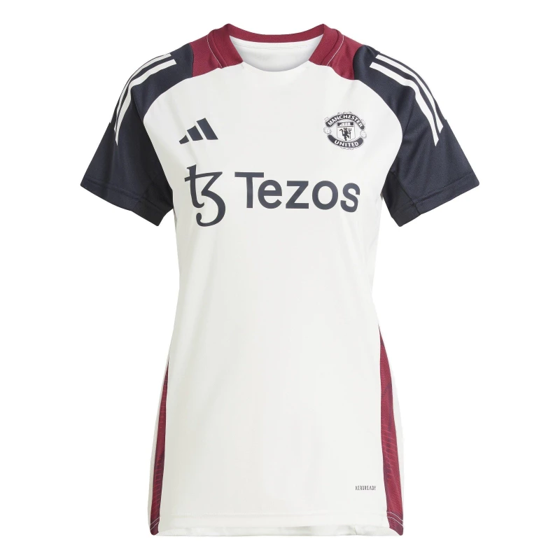Image of adidas Manchester United Training Shirt 2025 Womens Licensed Short Sleeve T-Shirts 8 (XS) Beige 37008704310