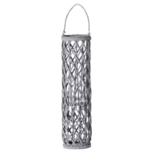 Image of Large Grey Wicker Lantern With Glass Hurricane