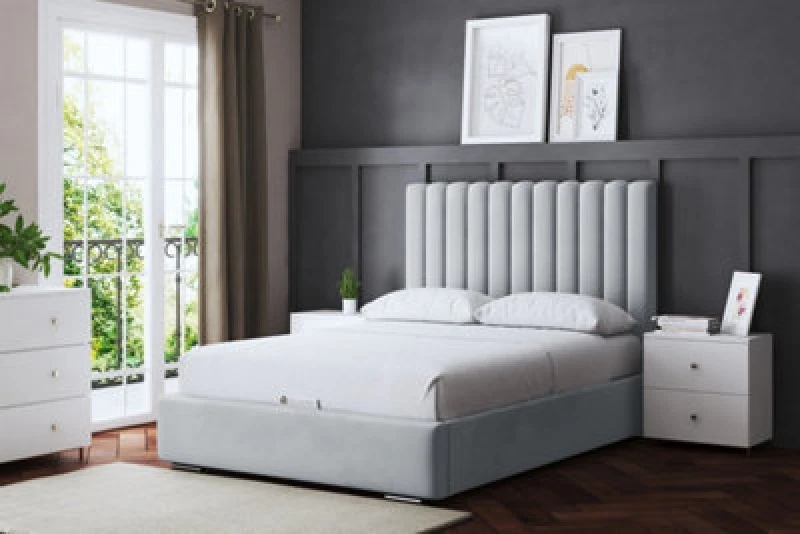 Image of DS LIVING Evangeline Silver Upholstered Panel Bed Small Single AM_TUBES_SSIN_SIL