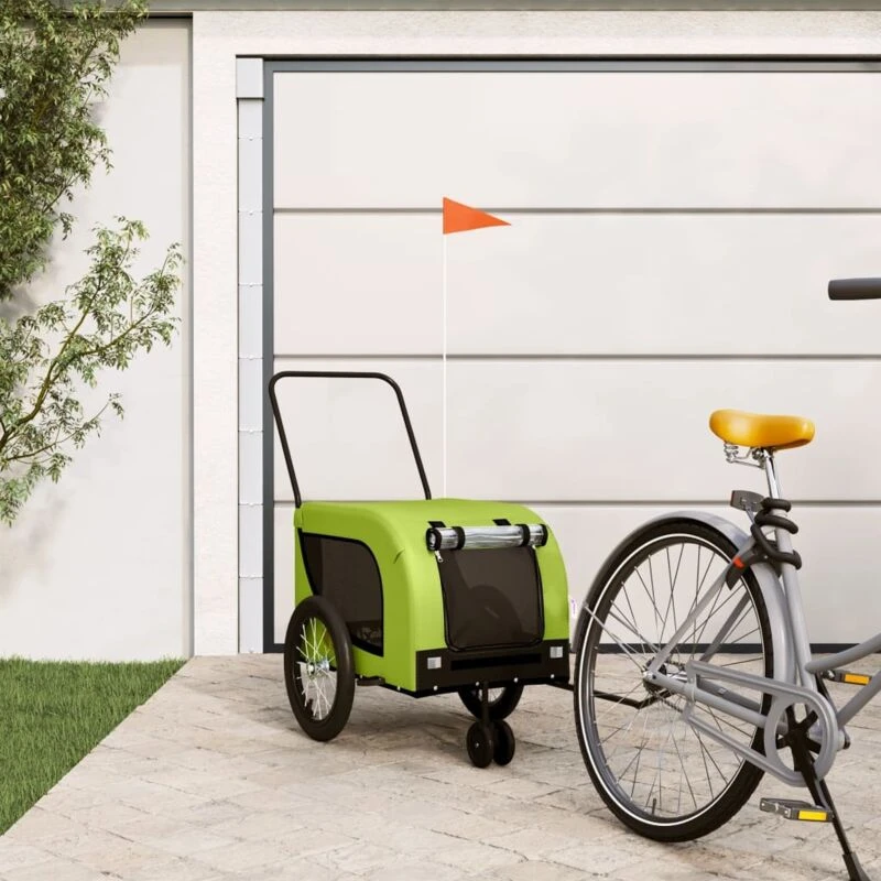 Image of vidaXL Pet Bike Trailer Green and Black Oxford Fabric and Iron, Green 94025