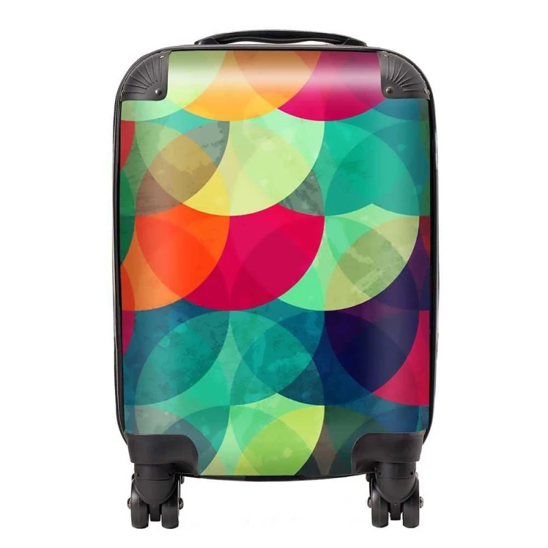 Image of Warren Reed - Designer Colourful Grunge Circle Pattern Suitcase in Red Size: Small Red Unisex Small