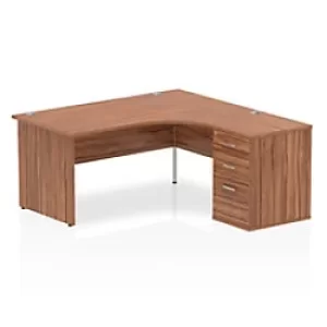 Image of Dynamic Corner Right Hand Desk Walnut MFC Panel End Leg Walnut Frame Impulse 1600/1630 x 800/600 x 730mm