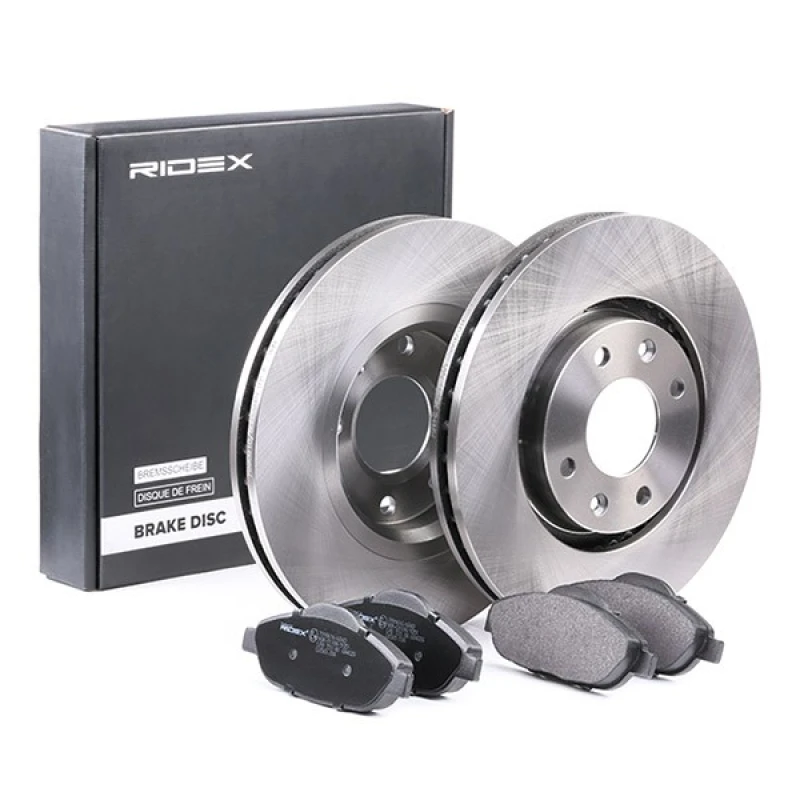 Image of RIDEX 3405B0243 Brake disc and pads set Front Axle, Brake Disc Type: Vented, not prepared for wear warning indicator Brake Set,disc brakes (3405)