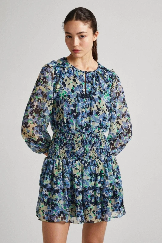 Image of Pepe Jeans Womens Coral Printed Dress Multi in Blue Size: Small Blue Female S