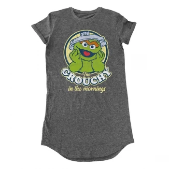 Image of Sesame Street - Grouchy In The Morning Womens Large T-Shirt Dress - Grey