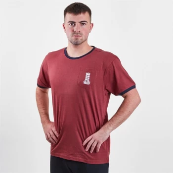 Image of England Cricket Logo Crew Neck T Shirt Mens - Burgundy