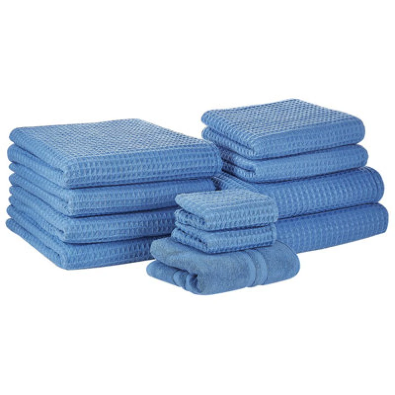 Image of Beliani Set Of 11 Towels Areora Cotton Blue