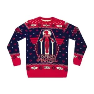 Image of Captain Marvel Womens/Ladies Premium Knitted Christmas Jumper (M) (Red/Black)