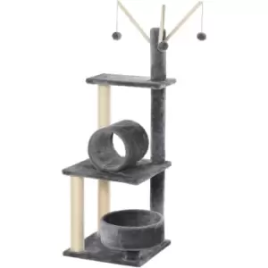 Image of Pawhut - 121cm Plush Cat Tree Tower for Indoor Cats Sisal Scratching Post Pet Activity Center Perch Condo Hanging Ball Grey