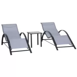 image of Outsunny 3pc Lounge Chair Set with Table - Light Grey