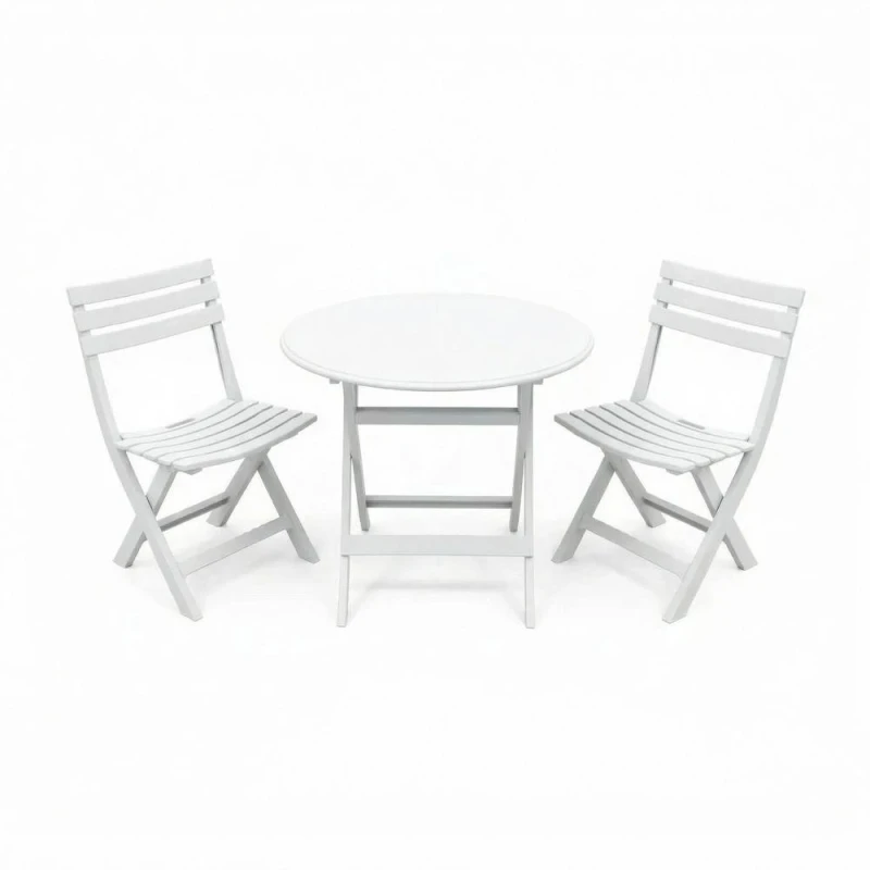 Image of Alivio 3 Piece Folding Bistro Set with Round Table & 2 Chairs Compact Outdoor Garden Furniture in White White Unisex