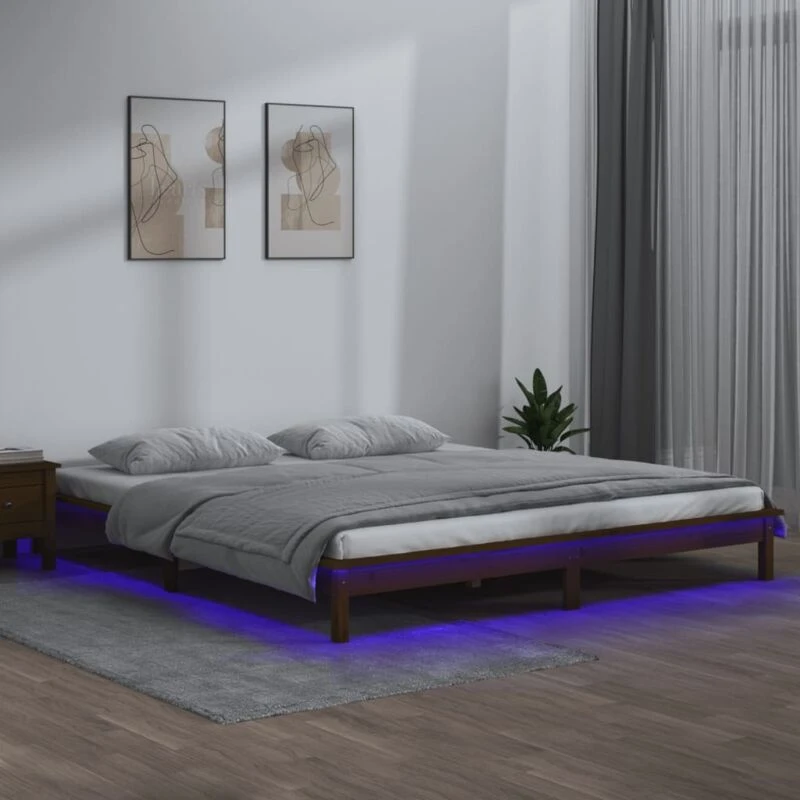 Image of vidaXL LED Bed Frame Honey Brown 160x200cm Solid Wood, Brown 820619