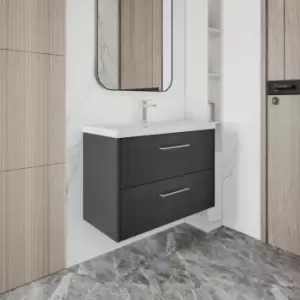 image of Hudson Reed Juno Wall Hung 2-Drawer Vanity Unit with Basin 2 800mm Wide - Graphite Grey