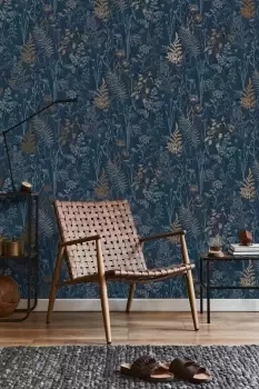 image of Superfresco Easy Organics Navy and Copper Wallpaper