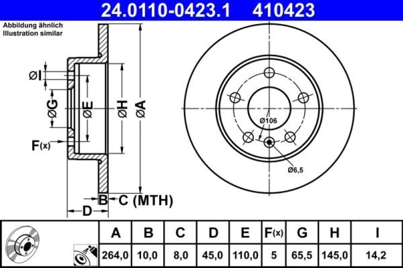 Image of Brake disc ATE 24.0110-0423.1