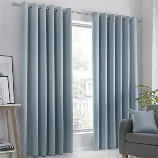 image of Fusion Strata Dim Out Self Lined Eyelet Curtains Eyelet Curtains 46x72in Blue 40557818000