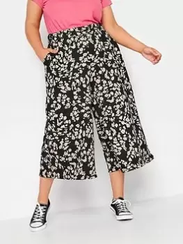 Image of Yours Flower Abstract Midaxi Culotte, Black, Size 18, Women