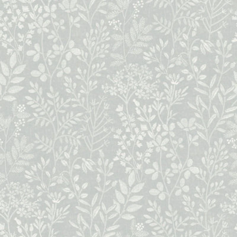 Image of Grandeco Embroidery Stitched Organic Foliage Trail Wallpaper, Blue