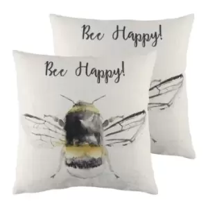 Image of Evans Lichfield Bee Happy Twin Pack Polyester Filled Cushions White