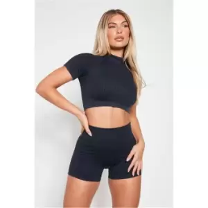 Image of I Saw It First Washed Seamless Sculpt Highneck Activewear Crop Top - Black