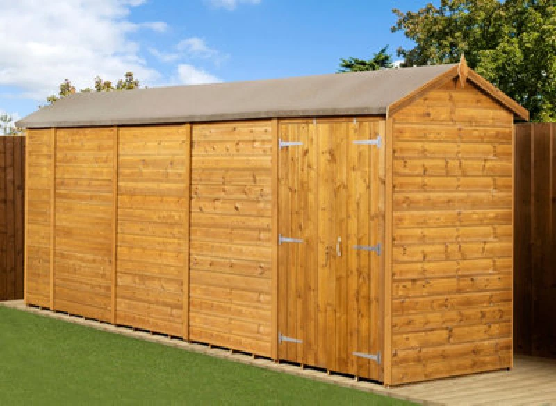 Image of Empire Sheds Empire Modular Apex 4X18 Dipped Treated Tongue And Groove Wooden Garden Shed Double Door (4' X 18' / 4ft X 18ft) (4X18)