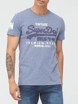 image of Superdry Vintage Label Core T-Shirt - Blue Size XL, Men