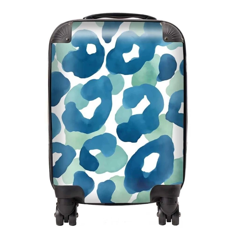 Image of Warren Reed - Designer Watercolour Leopard Print Suitcase in Blue Size: Large Blue Unisex Large