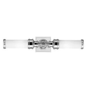 Image of IP44 Twin Wall Light 2 Tube Opaque Glass Shades Polished Chrome LED G9 3.5W