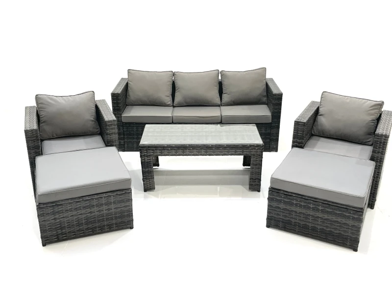 Image of Fimous 7 Seater Rattan Garden Furniture Set Outdoor Lounger Sofa with Coffee Table 2 Armchair 2 Big Footstools Dark Grey Mixed Dark Grey