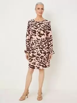 Image of Wallis Leopard Print Ruffle Shift Dress - Pink, Size 16, Women