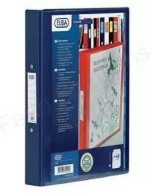Image of Elba A4 25mm 4 O Ring PVC Ring Binder with Clear Front Pocket Blue Pack of 10