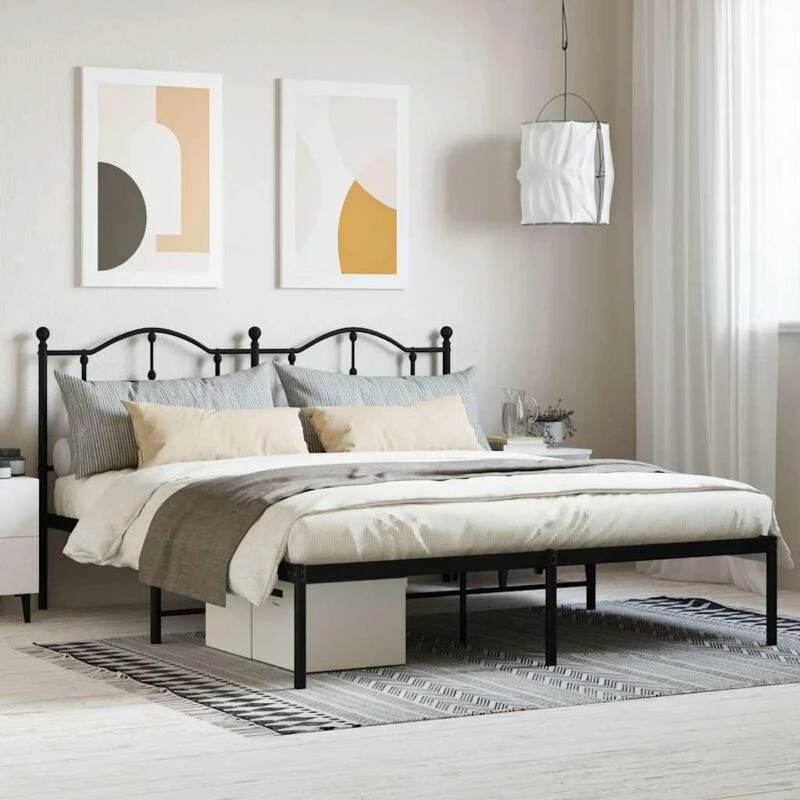 Image of Vidaxl Metal Bed Frame With Headboard Black 180X200 Cm Super King, Black 353443