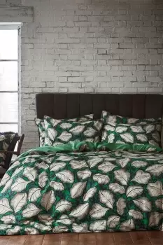 Image of Magali Leaf 200 Thread Count Cotton Sateen Piped Duvet Cover Set