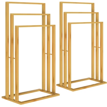 image of Bamboo Towel Rails with 3 Poles - Set of 2