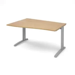 image of Office Desk Left Hand Wave Desk 1400mm Oak Top With Silver Frame TR10