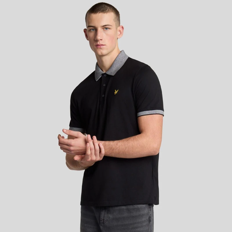 Image of Lyle & Scott Branded Tipped Polo Shirt Jet Black/White XL