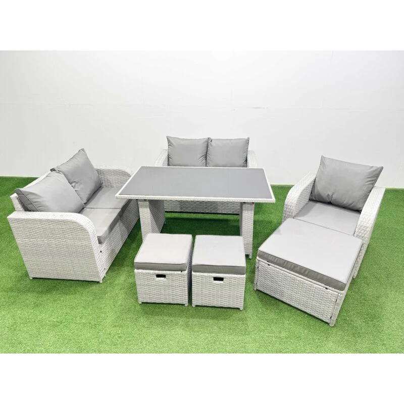 Image of Fimous Outdoor Furniture with Love Sofa, 3 Stools Patio Furniture 8 Seater in Light Grey Light Grey Unisex