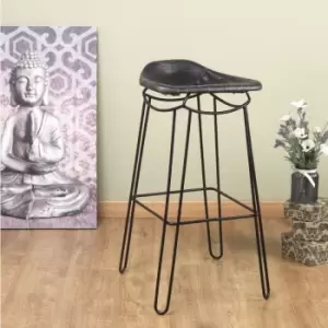 Image of Black Artisan Genuine Leather Bar Stool - Black