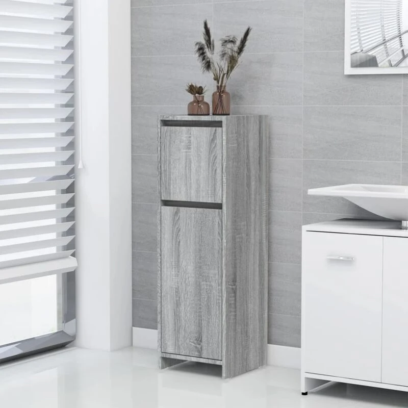 Image of Vidaxl Bathroom Cabinet Grey Sonoma 30X30X95cm Engineered Wood, Grey 815553