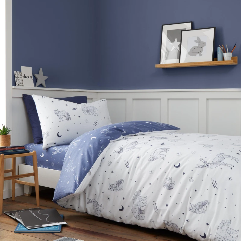Image of Bianca Starlight Animals Brushed Cotton Duvet Cover and Pillowcase Set White