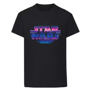 image of Star Wars Unisex Adult 80s Logo T-Shirt (L) (Black)